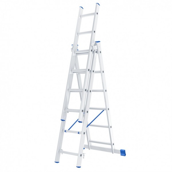 Лестница, 3 х 6 ступеней, алюминиевая, трехсекционная, Россия, Сибртех 97816