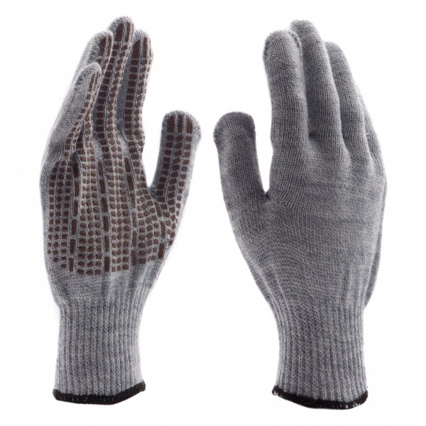 Перчатки трикотажные, акрил, ПВХ гель, Протектор, серое мулине, оверлок Россия Сибртех 68664