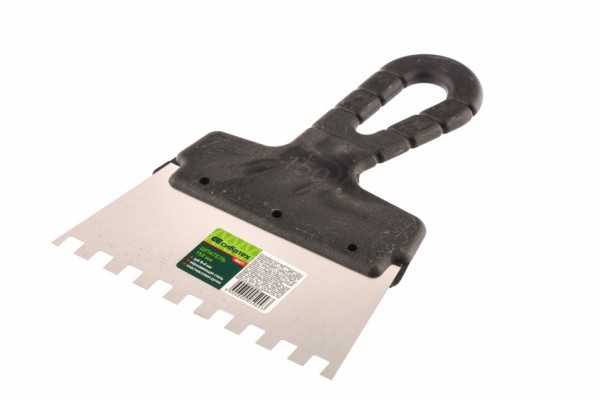 Шпатель из нержавеющей стали, 150 мм, зуб 8 х 8 мм, пластмассовая ручка Сибртех 85471