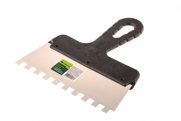 Шпатель из нержавеющей стали, 200 мм, зуб 10 х 10 мм, пластмассовая ручка Сибртех 85482