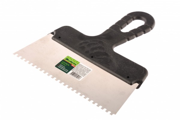 Шпатель из нержавеющей стали, 200 мм, зуб 4 х 4 мм, пластмассовая ручка Сибртех 85456