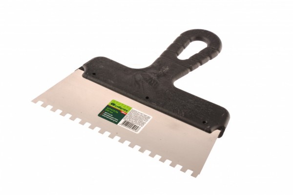 Шпатель из нержавеющей стали, 200 мм, зуб 6 х 6 мм, пластмассовая ручка Сибртех 85464