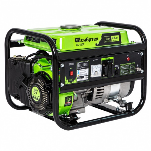 Генератор бензиновый БС-1200, 1 кВт, 230 В, четырехтактный, 5.5 л, ручной стартер Сибртех 94541