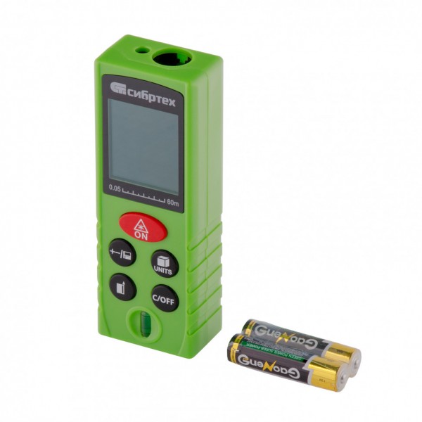 Лазерный дальномер PM-60,60 м,с пузырьковым уровнем Сибртех 38011