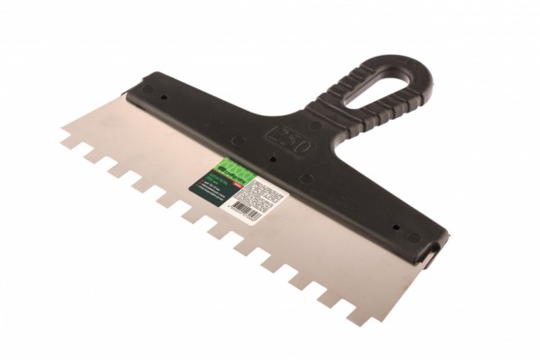 Шпатель из нержавеющей стали, 250 мм, зуб 10 х 10 мм, пластмассовая ручка Сибртех 85500