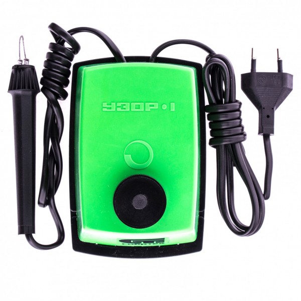 Электроприбор для выжигания по дереву Узор 1 с подставкой, запасная игла, 5 проекций Сибртех 91304