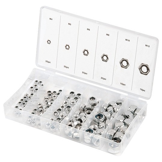 Набор гаек М4, М5, М6, М8, М10, М12, самоконтрящиеся, с Нейлоновой вставкой, 146 предметов Сибртех 47613