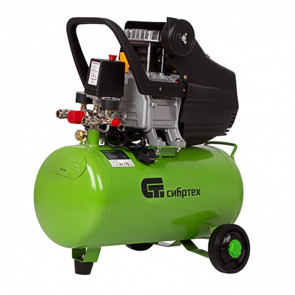 Компрессор с набором КК-1500/24 ПЛЮС, 1.5 кВт, 198 л/мин, 24 л, прямой привод, масляный Сибртех 58038