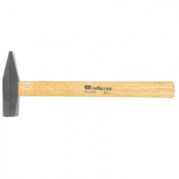 Молоток слесарный 600 г, квадратный боек, деревянная рукоятка Сибртех 10219