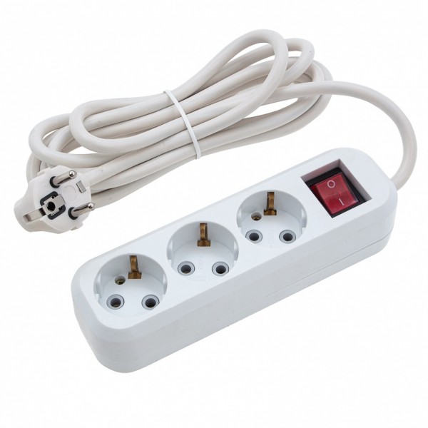 Удлинитель бытовой 3 м, 10A, тип УХз10, с заземлением и выключателем, 3 розетки, Россия Сибртех 96081