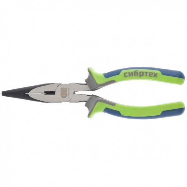 Длинногубцы прямые 200 мм, фосфатирование, трехкомпонентные рукоятки Сибртех 17161