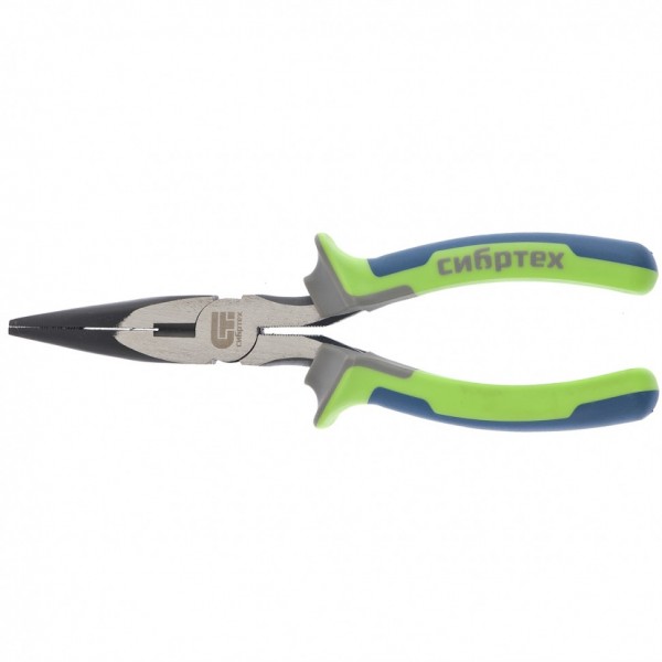 Длинногубцы прямые 180 мм, фосфатирование, трехкомпонентные рукоятки Сибртех 17156