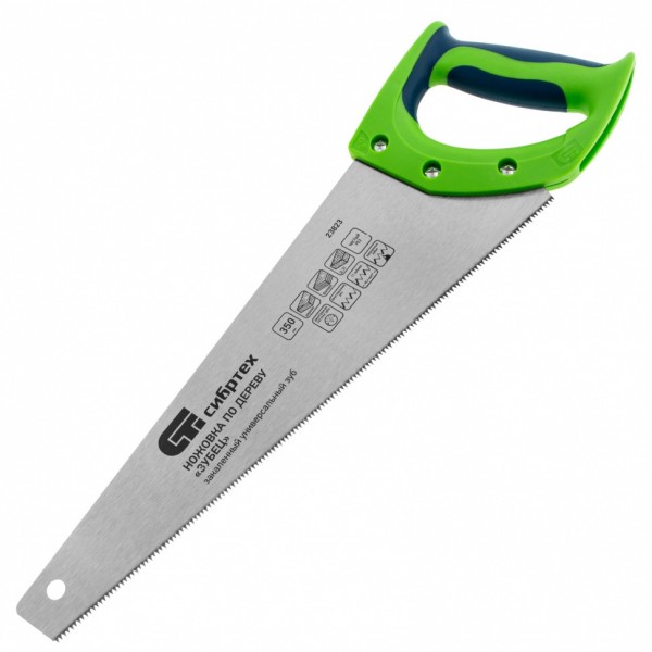 Ножовка по дереву Зубец, 350 мм, 11 TPI, зуб 2D, калёный зуб, 2-х компонентная рукоятка Сибртех 23823