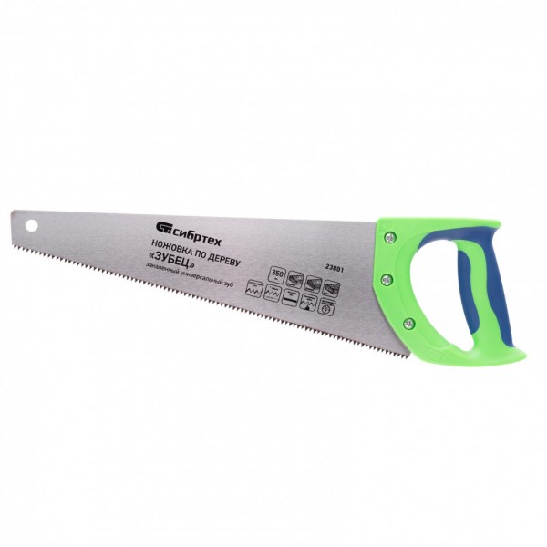 Ножовка по дереву Зубец, 350 мм, 7-8 TPI, каленый зуб 2D, двухкомпонентная рукоятка Сибртех 23801