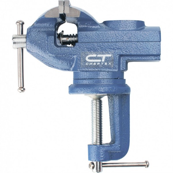 Тиски слесарные, настольные, поворотные, ширина рабочих губок 50 мм, наковальня Сибртех 18668