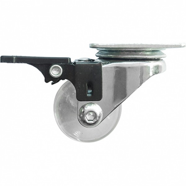 Колесо ПУ прозрачное поворотное с тормозом d-35 мм, крепление платформенное Сибртех 68736