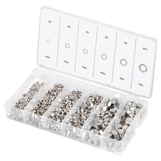Набор гаек М3, М4, М5, М6, М8, М10, 600 предметов Сибртех 47615