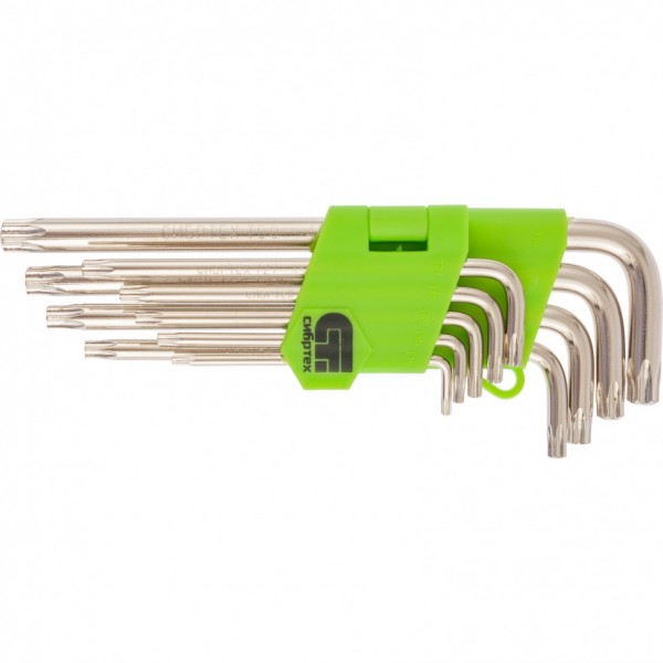 Набор ключей имбусовых Tamper-Torx , 9 шт: ТТ10-ТТ50.45x, закаленные, удлиненные, никель Сибртех 12322